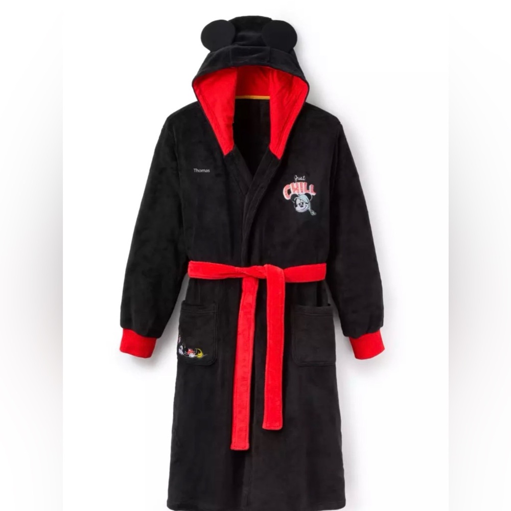 Disney Store Mickey Mouse Plush Hooded Bath Robe for Adults